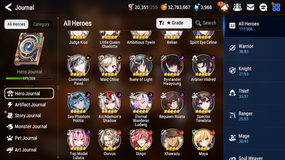 [GLOBAL] Epic 7 Seven 17ML + 31 4★ ML(lots dups) + 30 ML Coin Sea Phantom Politis Bystander Hwayoung Arbiter Vildred Belian Conqueror Lilias Spirit Eye Celine Commander Pavel Archdemon's Shadow+20 speed 10-10 Account-Mobile Games Starter