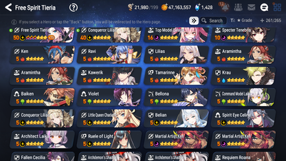[GLOBAL] Epic 7 Seven 17ML + 33 4★ ML(lots dups) + 40 ML Coin Conqueror Lilias Fallen Cecilia Ken Luluca+20 speed + Name 10-10 Account-Mobile Games Starter