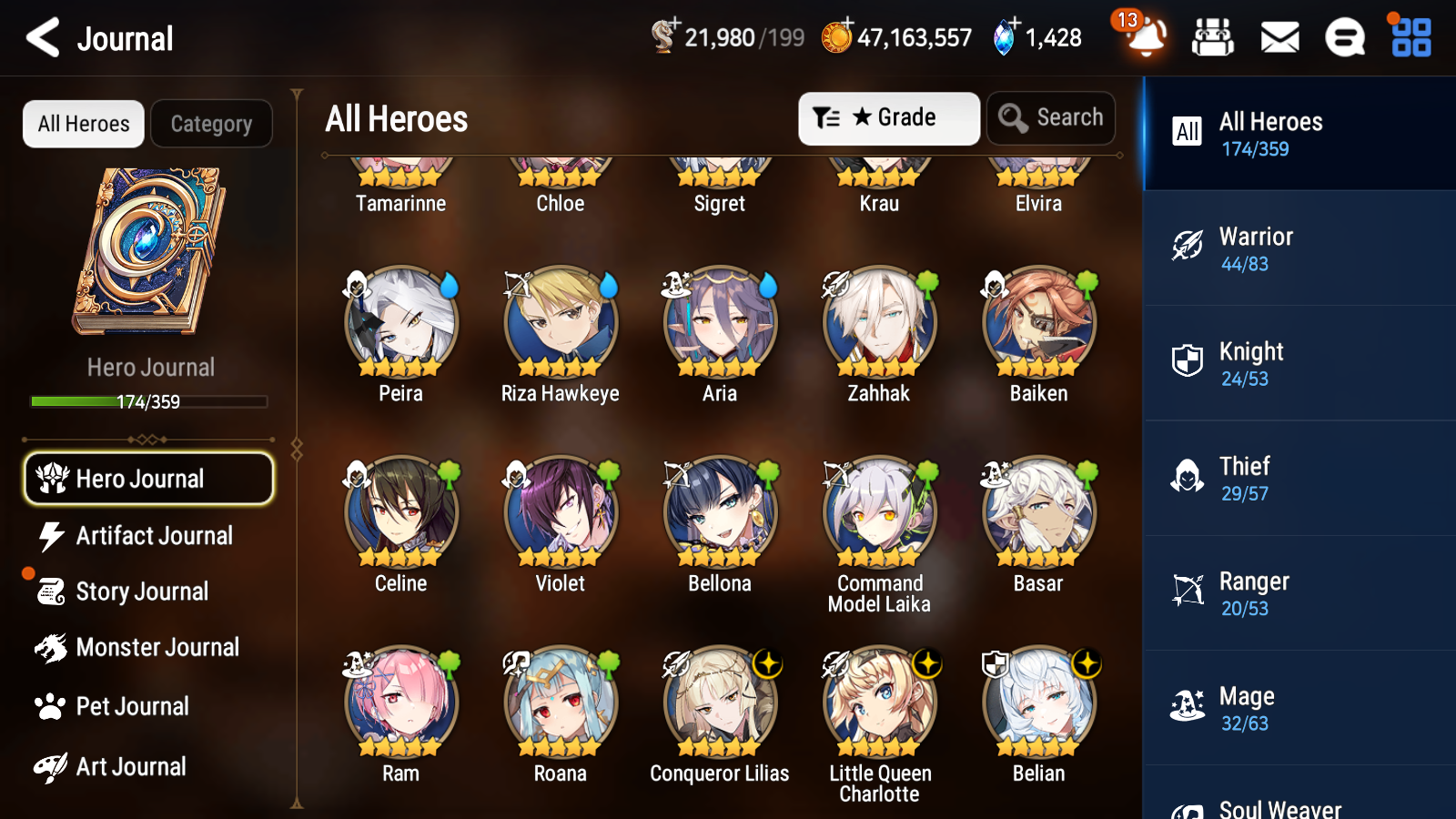 [GLOBAL] Epic 7 Seven 17ML + 33 4★ ML(lots dups) + 40 ML Coin Conqueror Lilias Fallen Cecilia Ken Luluca+20 speed + Name 10-10 Account-Mobile Games Starter