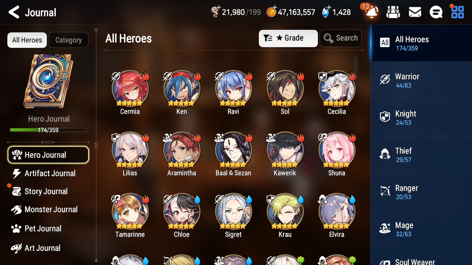 [GLOBAL] Epic 7 Seven 17ML + 33 4★ ML(lots dups) + 40 ML Coin Conqueror Lilias Fallen Cecilia Ken Luluca+20 speed + Name 10-10 Account-Mobile Games Starter