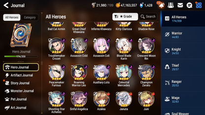 [GLOBAL] Epic 7 Seven 17ML + 33 4★ ML(lots dups) + 40 ML Coin Conqueror Lilias Fallen Cecilia Ken Luluca+20 speed + Name 10-10 Account-Mobile Games Starter