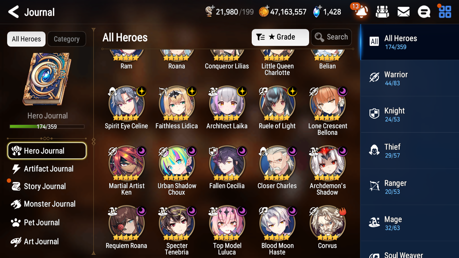 [GLOBAL] Epic 7 Seven 17ML + 33 4★ ML(lots dups) + 40 ML Coin Conqueror Lilias Fallen Cecilia Ken Luluca+20 speed + Name 10-10 Account-Mobile Games Starter