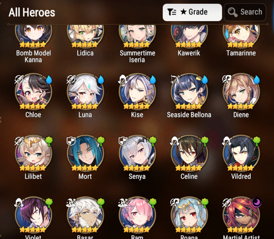 [GLOBAL] Epic 7 Seven Martial 1ML 4LIM Artist Ken Summertime Iseria Luna Seaside Bellona Diene + ML pulls + Name Aged Starter Account-Mobile Games Starter