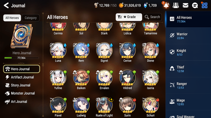 [GLOBAL] Epic 7 Seven 1ML 5LIM Ruele Luna Diene Cerise Baiken Rem + ML Mystics Pulls + 20 Speed Aged Starter Account-Mobile Games Starter