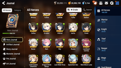 [GLOBAL] Epic 7 Seven 20ML + 31 4★ ML(lots dups) + 30 ML Coin Lone Wolf Peira New Moon Luna Hellion Lua Dragon Bride Senya Straze Apocalpyse Ravi Maid Chloe Flan Luluca Arbiter Lionheart Cermia Kawerik Rimuru Fairytale Baiken+20 Speed + Name 10-10 Account-Mobile Games Starter