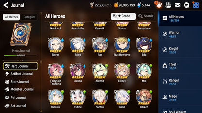 [GLOBAL] Epic 7 Seven 20ML + 31 4★ ML(lots dups) + 30 ML Coin Lone Wolf Peira New Moon Luna Hellion Lua Dragon Bride Senya Straze Apocalpyse Ravi Maid Chloe Flan Luluca Arbiter Lionheart Cermia Kawerik Rimuru Fairytale Baiken+20 Speed + Name 10-10 Account-Mobile Games Starter