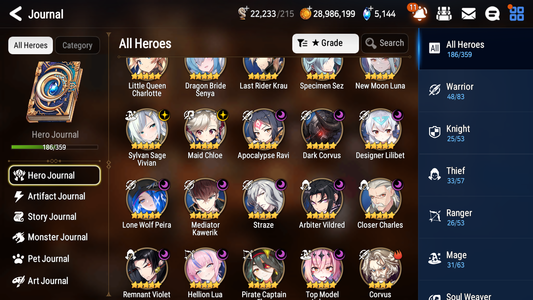 [GLOBAL] Epic 7 Seven 20ML + 31 4★ ML(lots dups) + 30 ML Coin Lone Wolf Peira New Moon Luna Hellion Lua Dragon Bride Senya Straze Apocalpyse Ravi Maid Chloe Flan Luluca Arbiter Lionheart Cermia Kawerik Rimuru Fairytale Baiken+20 Speed + Name 10-10 Account-Mobile Games Starter