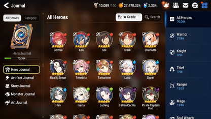 [GLOBAL] Epic 7 Seven 2ML 1LIM Pirate Captain Flan Luna Fallen Cecilia + ML Mystics Pulls + 20 Speed Aged Starter Account-Mobile Games Starter