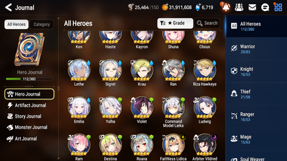 [GLOBAL] Epic 7 Seven 2ML 2LIM Lethe Emilia Faithless Lidica Arbiter Vildred + ML pulls + 20 Speed + Name Starter Account-Mobile Games Starter