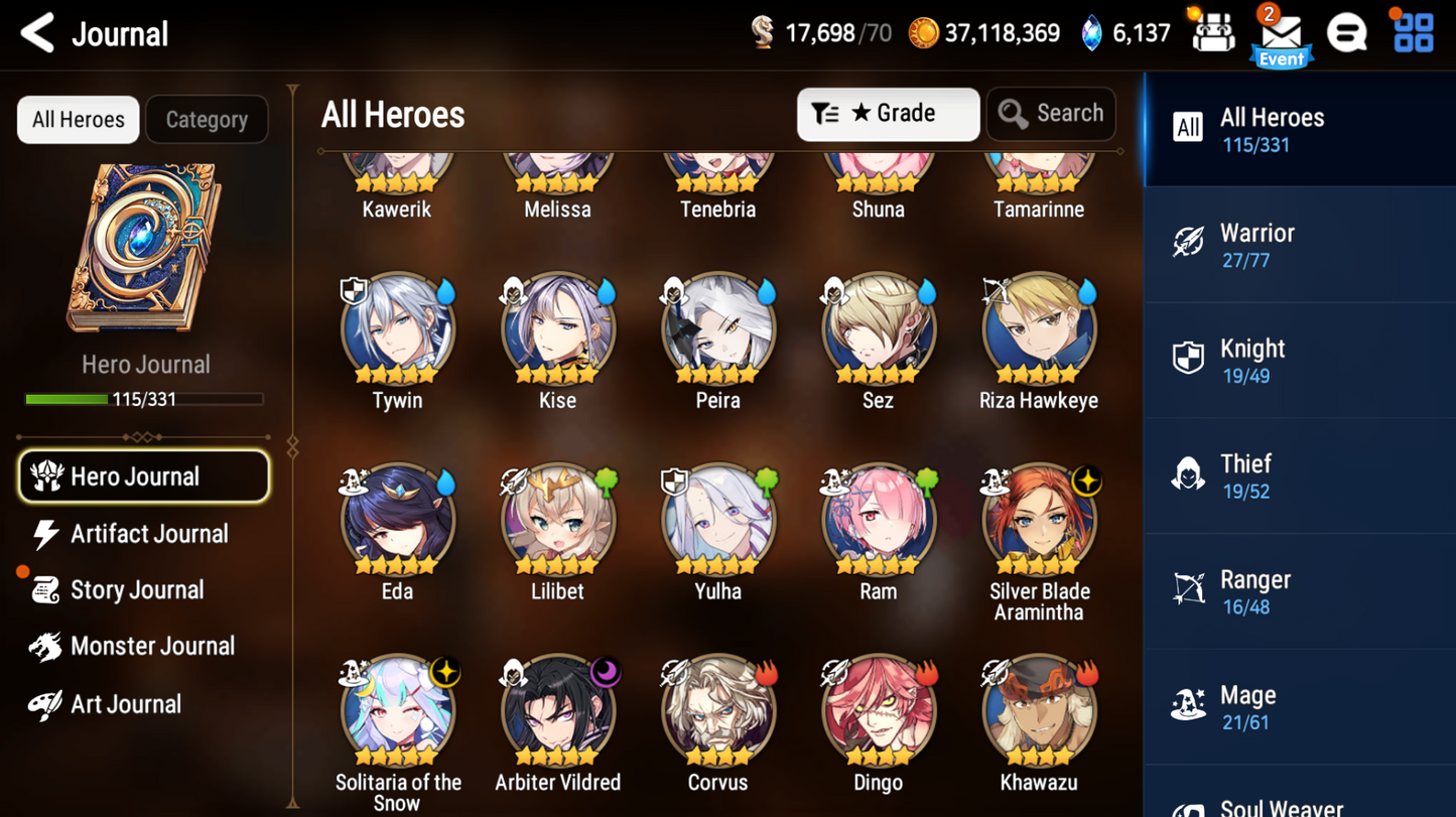 [Global] Epic 7 Seven 3ML Arbiter Vildred Silver Blade Aramintha Solitaria of the Snow + pulls + Name Starter Account-Mobile Games Starter