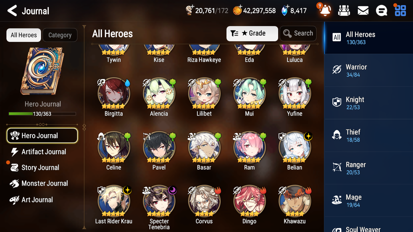 [GLOBAL] Epic 7 Seven 3ML Belian Specter Tenebria Last Rider Krau + ML pulls + 20 Speed + Name Starter Account-Mobile Games Starter