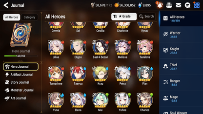 [GLOBAL] Epic 7 Seven 3ML Lady of the Scales Empyrean Ilynav + Rinak + artifact + Last Rider Krau + 65ML pulls 10k skystones +20 speed+ Name Starter Account-Mobile Games Starter