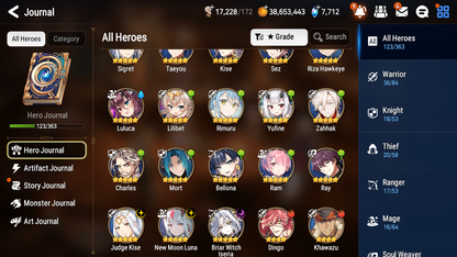 [GLOBAL] Epic 7 Seven 3ML New Moon Luna Briar Witch Iseria Judge Kise Rimuru + ML pulls + 20 Speed + Name Starter Account-Mobile Games Starter