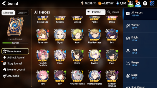 [Global] Epic 7 Seven 3ML New Moon Luna Specter Tenebria Fairytale Tenebria Operator Sigret + ML pulls + Name Starter Account-Mobile Games Starter