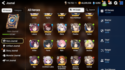 [GLOBAL] Epic 7 Seven 3ML Tori + Specter Tenebria Silver Blade Aramintha ML Laika + Name Starter Account-Mobile Games Starter