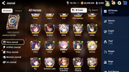 [GLOBAL] Epic 7 Seven 3ML Tori + Specter Tenebria Silver Blade Aramintha ML Laika + Name Starter Account-Mobile Games Starter