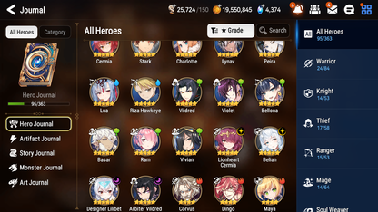 [GLOBAL] Epic 7 Seven 4ML Belian Arbiter Vildred Lionheart Cermia Designer Lilibet + ML pulls + 20 Speed +Name Starter Account-Mobile Games Starter