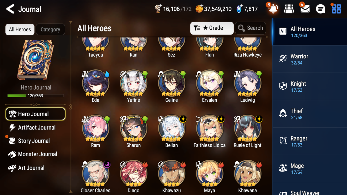 [GLOBAL] Epic 7 Seven 4ML Belian Faithless Lidica Ruele of light Closer Charles + ML pulls + 20 Speed +Name Starter Account-Mobile Games Starter