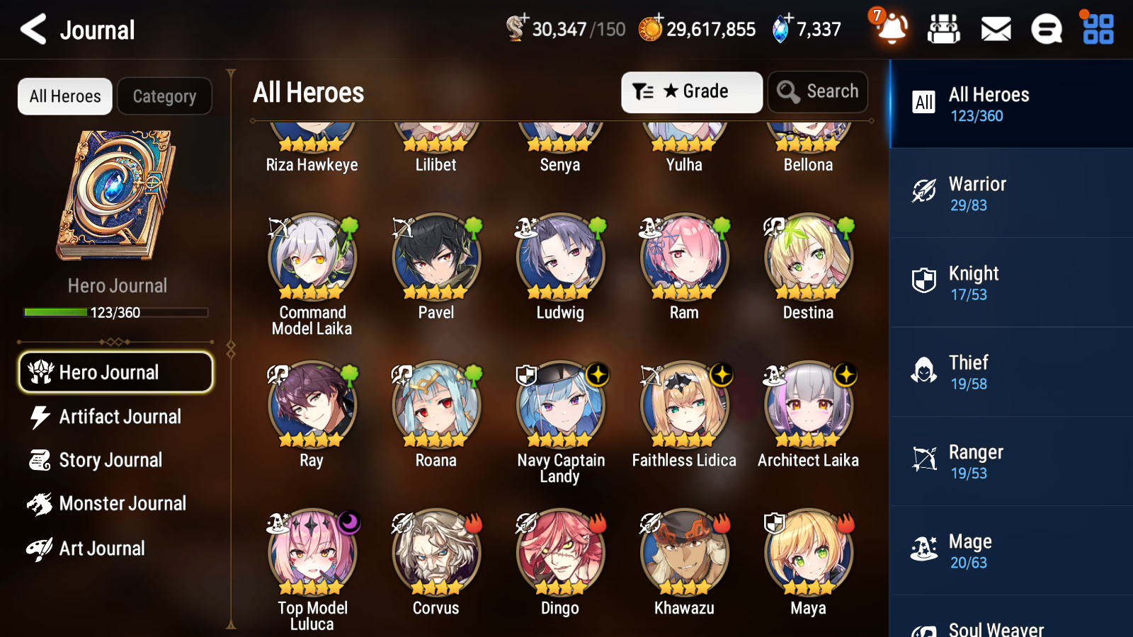 [Global] Epic 7 Seven 4ML Navy Captain Landy Faithless Lidica Top Model Luluca Architect Laika+ 47 ML pulls + 20 Speed + Name Starter Account-Mobile Games Starter