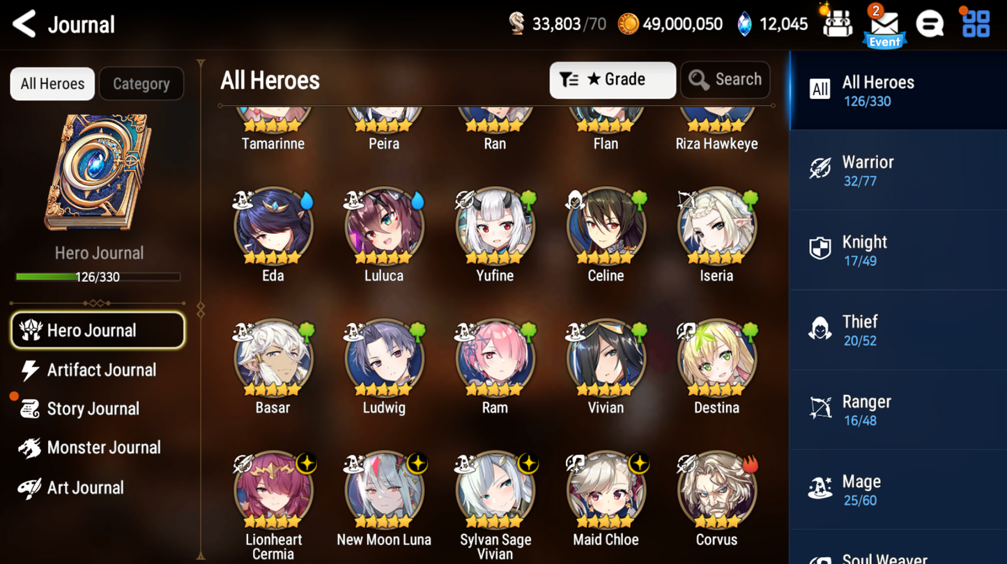 [GLOBAL] Epic 7 Seven 4ML New Moon Luna Cermia Vivian Maid Chloe Rem Angel +12k Gems +37 ML pulls Starter Account-Mobile Games Starter