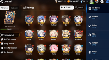 [GLOBAL] Epic 7 Seven 4ML New Moon Luna Sea Phantom Politis Conqueror Lilias Kawerik + 70ML pulls 14k skystones 3000 mystics + Name Starter Account-Mobile Games Starter