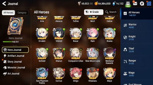 [GLOBAL] Epic 7 Seven 4ML New Moon Luna Sea Phantom Politis Conqueror Lilias Kawerik + 70ML pulls 14k skystones 3000 mystics + Name Starter Account-Mobile Games Starter
