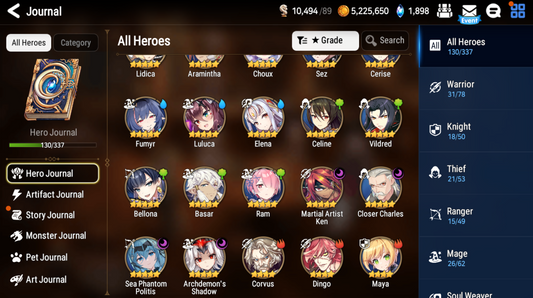 [Global] Epic 7 Seven 4ML+27 4*ML Sea Phantom Politis Charles Archdemon's Shadow Martial Artist Ken Holiday Yufine 10-10 Account-Mobile Games Starter