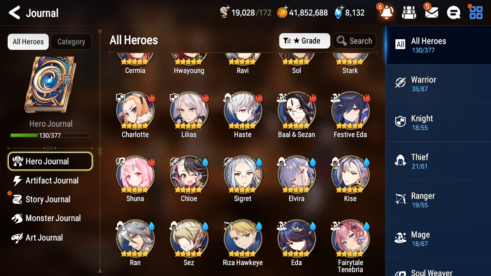 [GLOBAL] Epic 7 Seven 5ML 1LIM Salome Lionheart Cermia Maid Chloe Arbiter Vildred Apocalypse Ravi Fairytale Tenebria + ML pulls + 20 Speed + 4 Sets Gear +Name Starter Account-Mobile Games Starter