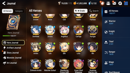 [GLOBAL] Epic 7 Seven 5ML 1LIM Salome Lionheart Cermia Maid Chloe Arbiter Vildred Apocalypse Ravi Fairytale Tenebria + ML pulls + 20 Speed + 4 Sets Gear +Name Starter Account-Mobile Games Starter
