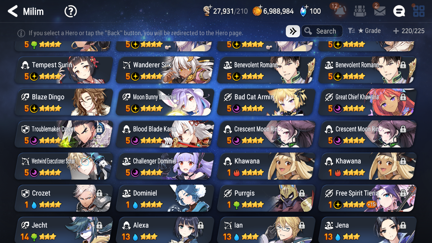 [GLOBAL] Epic 7 Seven 5ML + 22 4★ ML Conqueror Lilias Mediator Kawerik Dragon King Sharun Rimuru Milim Benimaru Edward Elric Cerise+20 speed++ 10-10 Account-Mobile Games Starter