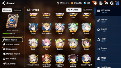 [GLOBAL] Epic 7 Seven 5ML + 22 4★ ML Conqueror Lilias Mediator Kawerik Dragon King Sharun Rimuru Milim Benimaru Edward Elric Cerise+20 speed++ 10-10 Account-Mobile Games Starter