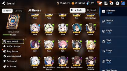 [GLOBAL] Epic 7 Seven 5ML + 26 4★ ML Belian Apocalypse Ravi Requiem Roana Kayron Tenebria Edward Elric +20 speed++ 10-10 Account-Mobile Games Starter