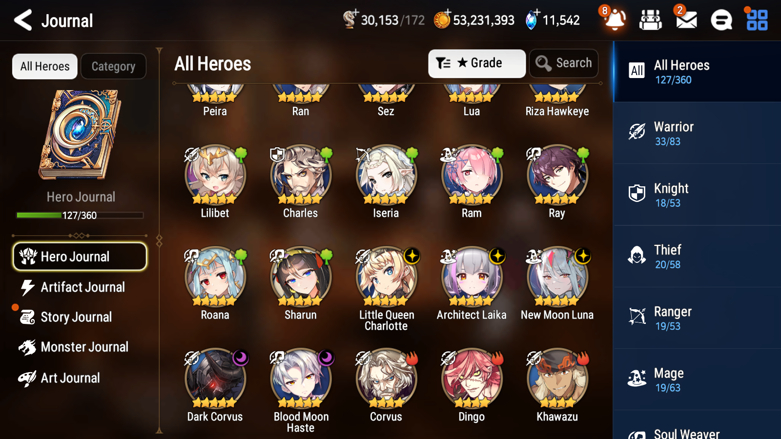 [GLOBAL] Epic 7 Seven 5ML 2LIM Tori + New Moon Luna Charlotte Dark Corvus Haste Laika Rem +11k Gems + 52ML pulls + 20 Speed Starter Account-Mobile Games Starter