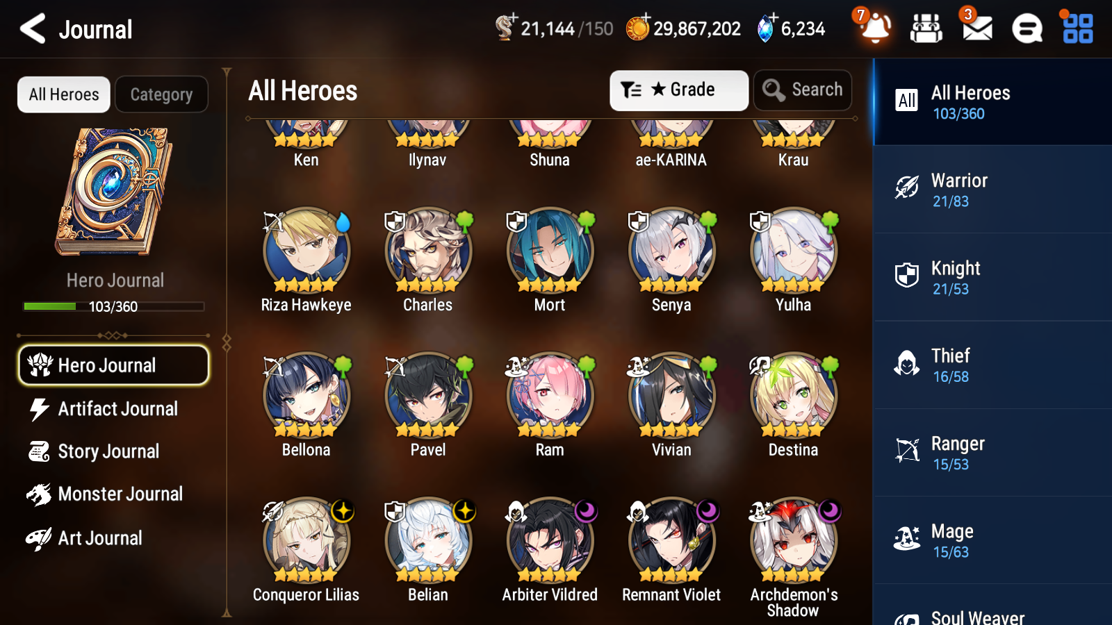 [GLOBAL] Epic 7 Seven 5ML Conqueror Lilias Belian Remnant Violet Arbiter Vildred + ML pulls + 20 Speed + Name Starter Account-Mobile Games Starter