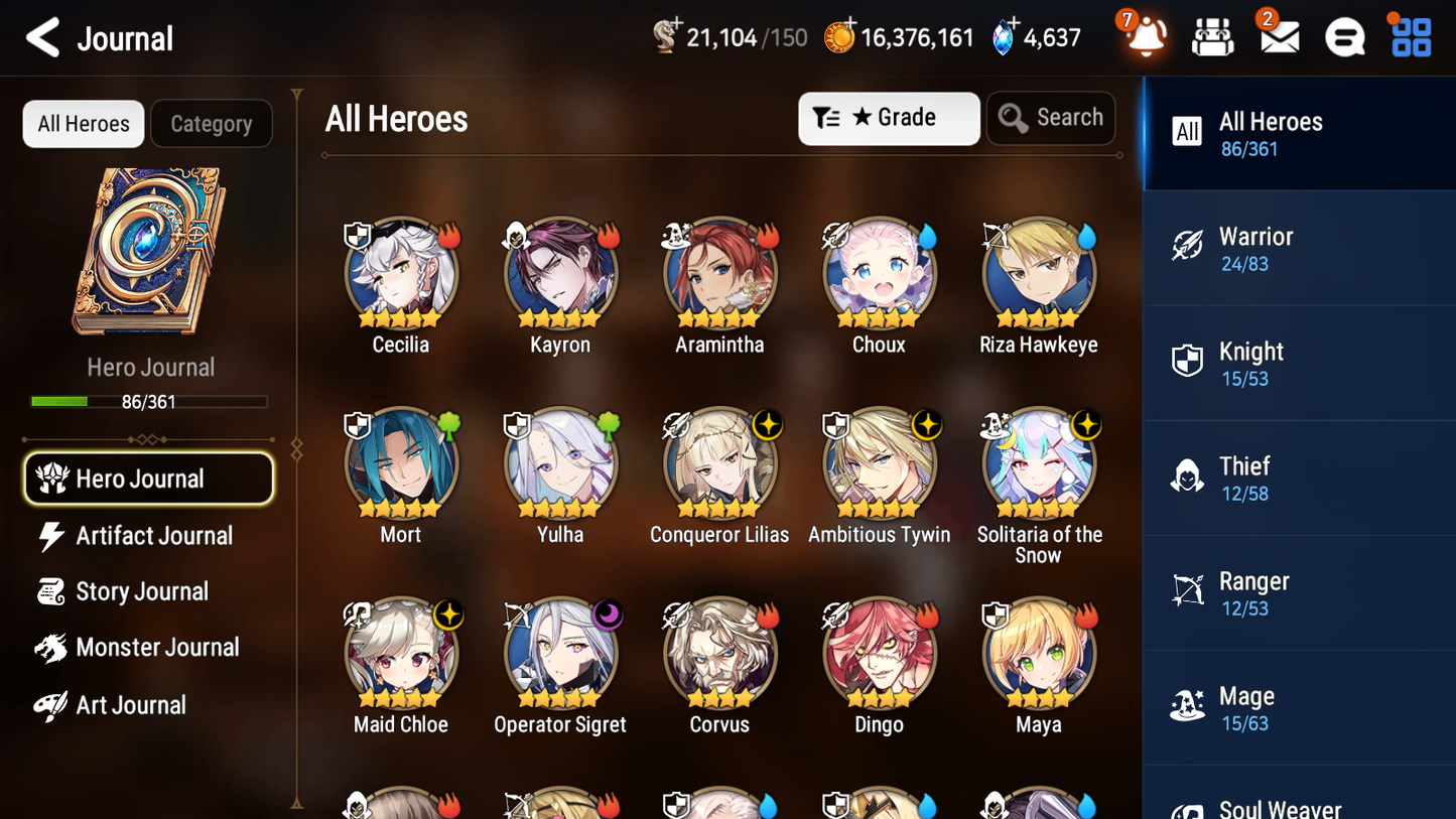 [GLOBAL] Epic 7 Seven 5ML Conqueror Lilias Solitaria of Snow Maid Chloe Ambitious Tywin + ML pulls + 20 Speed + Name Starter Account-Mobile Games Starter