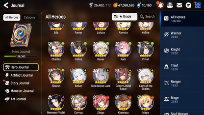 [GLOBAL] Epic 7 Seven 5ML Lady of the Scales New Moon Luna Belian Remnant Violet +10k Gems + 47ML pulls +20 speed Starter Account-Mobile Games Starter