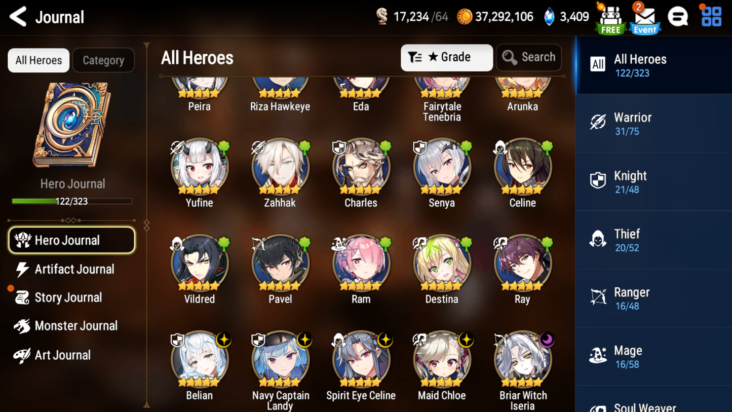 [GLOBAL] Epic 7 Seven 5ML Navy Captain Landy Belian Spirit Eye Celine Maid Chloe Briar Witch Iseria +ML pulls + Name Starter Account-Mobile Games Starter