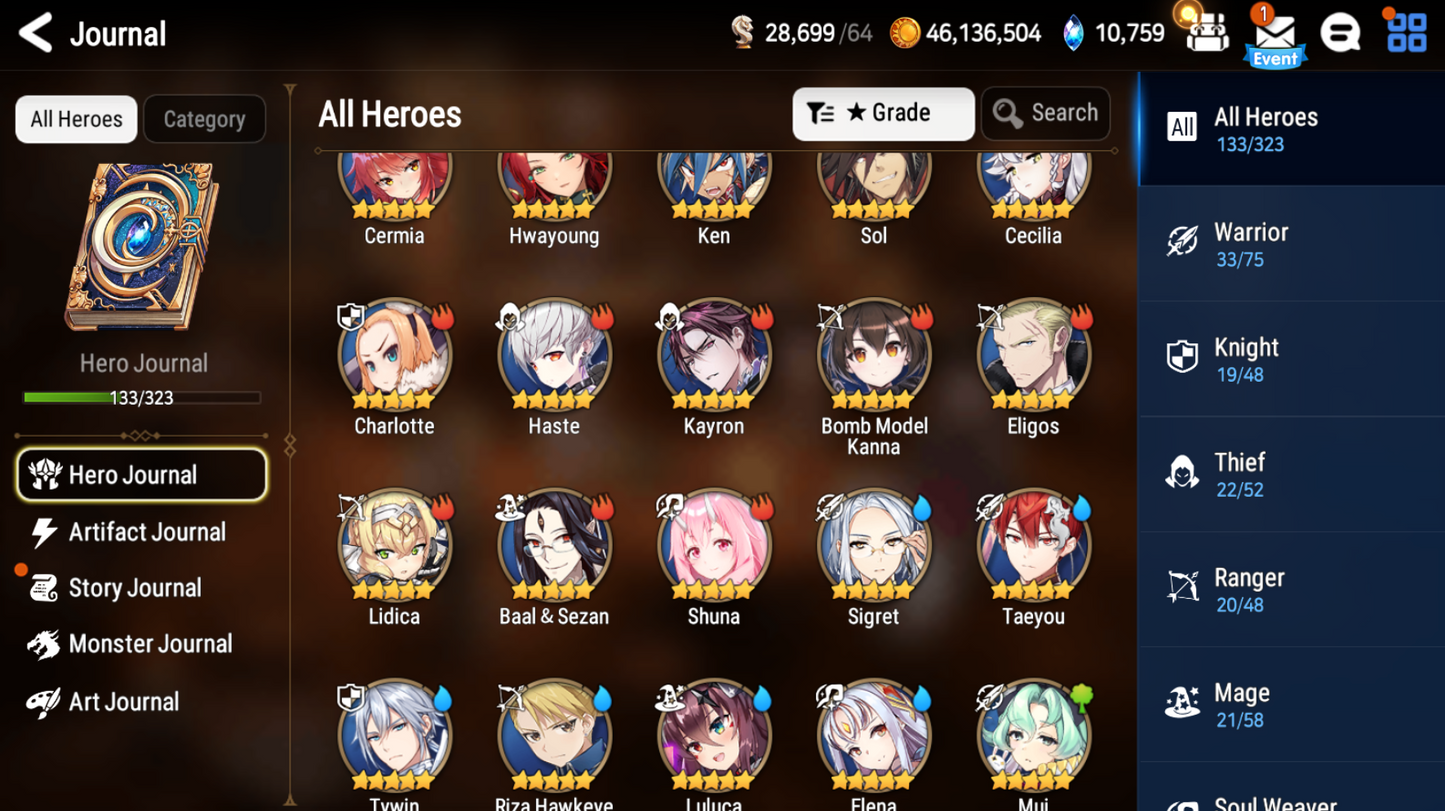 [GLOBAL] Epic 7 Seven 5ML Remnant Violet Operator Sigret Top Model Luluca Judge Kise Spirit Eye Celine + 30ML pulls Starter Account-Mobile Games Starter