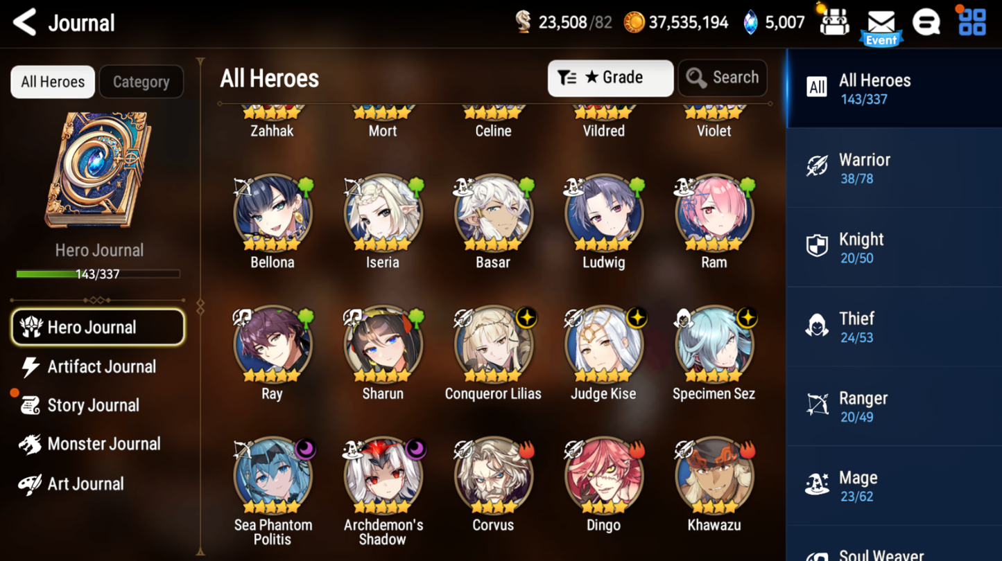 [Global] Epic 7 Seven 5ML Sea Phantom Politis Conqueror Lilias Judge Kise Specimen Sez Fairytale Tenebria Rem + ML pulls 10-10 Account-Mobile Games Starter