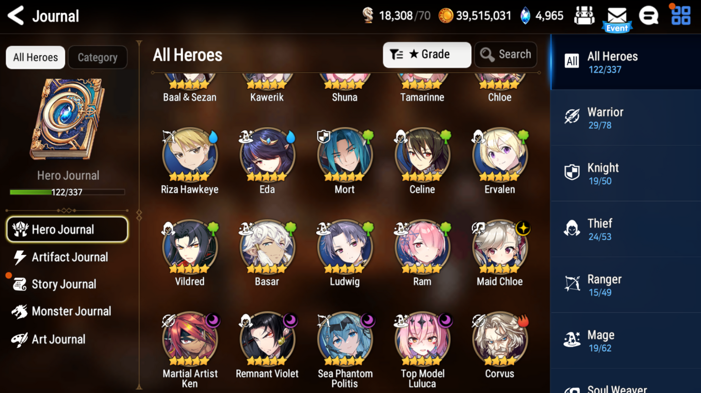 [GLOBAL] Epic 7 Seven 5ML Sea Phantom Politis Maid Chloe Remnant Violet Luluca Ken + ML pulls + Name Starter Account-Mobile Games Starter