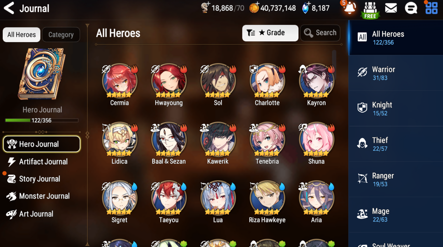 [GLOBAL] Epic 7 Seven 5ML Witch of the Mere Tenebria New Moon Luna Arbiter Vildred Kise Sigret Angel + ML pulls + Name Starter Account-Mobile Games Starter