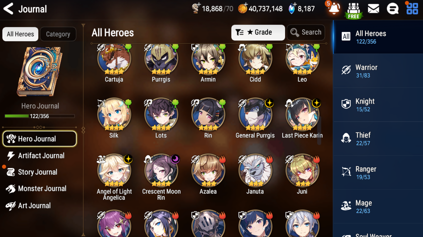 [GLOBAL] Epic 7 Seven 5ML Witch of the Mere Tenebria New Moon Luna Arbiter Vildred Kise Sigret Angel + ML pulls + Name Starter Account-Mobile Games Starter