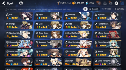 [GLOBAL] Epic 7 Seven 6ML + 25 4★ ML Lone Crescent Bellona Last Rider Krau Tywin Choux Haste Benimaru +20 speed++ 10-10 Account-Mobile Games Starter