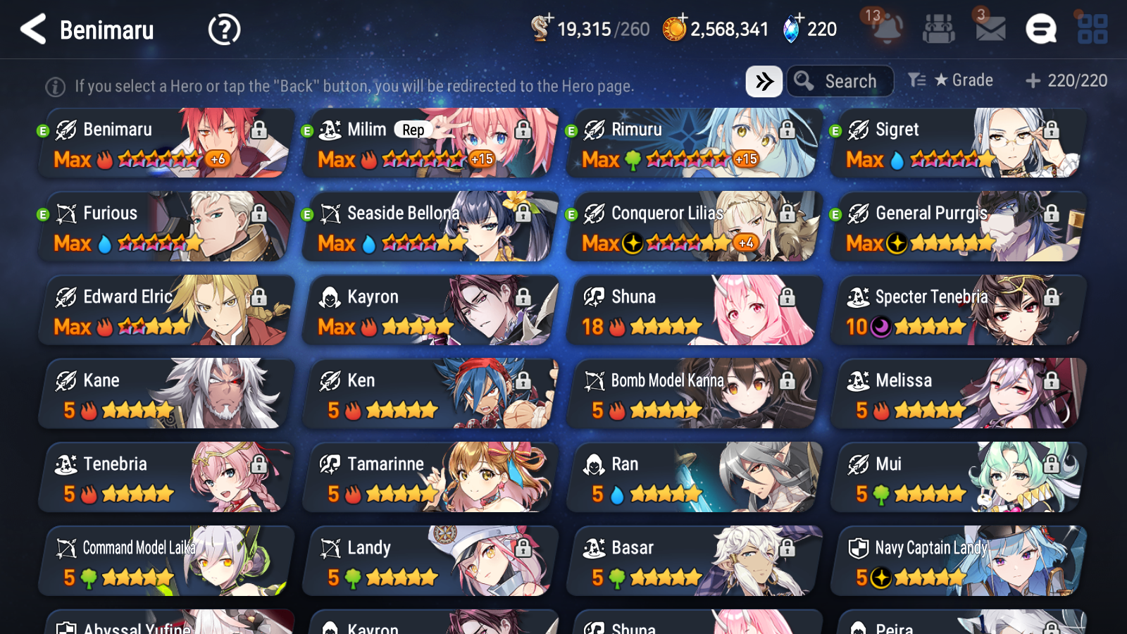 [GLOBAL] Epic 7 Seven 6ML + 25 4★ ML Navy Captain Landy Abyssal Yufine Belian Conqueror Lilias Baal Choux Landy Rimuru Benimaru Milim Edward Elric Seaside Bellona+20 speed++ 10-10 Account-Mobile Games Starter