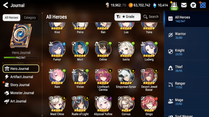 [GLOBAL] Epic 7 Seven 6ML Empyrean Ilynav Abyssal Yufine Lionheart Cermia Chloe Basar Ruele+ 57ML pulls 10k skystones 1000 mystics+ Name Starter Account-Mobile Games Starter