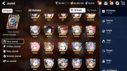 [GLOBAL] Epic 7 Seven 6ML Empyrean Ilynav Abyssal Yufine Lionheart Cermia Chloe Basar Ruele+ 71ML pulls 10k skystones 1000 mystics+20 Speed + Name Starter Account-Mobile Games Starter