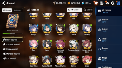 [GLOBAL] Epic 7 Seven 6ML Empyrean Ilynav Abyssal Yufine Lionheart Cermia Chloe Basar Ruele+ 71ML pulls 10k skystones 1000 mystics+20 Speed + Name Starter Account-Mobile Games Starter