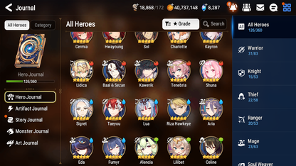 [GLOBAL] Epic 7 Seven 7ML Lady of the Scales Witch of the Mere Tenebria New Moon Luna Arbiter Vildred Kise Sigret Angel + 39ML pulls Mystics +20 Speed+ Name Starter Account-Mobile Games Starter
