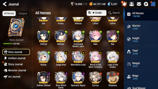 [GLOBAL] Epic 7 Seven 7ML Lady of the Scales Witch of the Mere Tenebria New Moon Luna Arbiter Vildred Kise Sigret Angel + 39ML pulls Mystics +20 Speed+ Name Starter Account-Mobile Games Starter