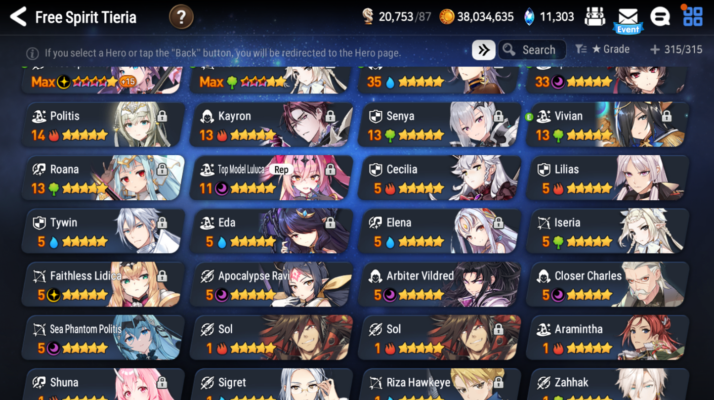 [GLOBAL] Epic 7 Seven 7ML+29 4*ML Sea Phantom Politis Apocalypse Ravi Arbiter Vildred Top Model Luluca Faithless Lidica Charles + 11k gems +ML pulls 10-10 Account-Mobile Games Starter